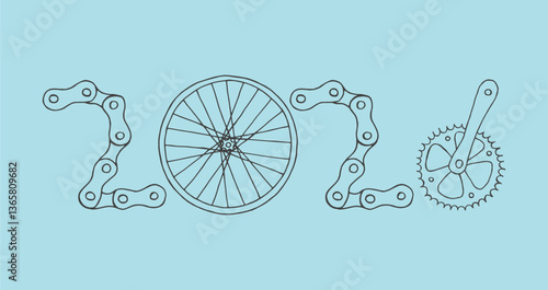 Bicycle Happy New Year 2026 blue background	
