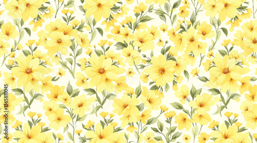 Yellow watercolor flowers seamless pattern on white background, Seamless pattern of a yellow peach rose flower with watercolor
