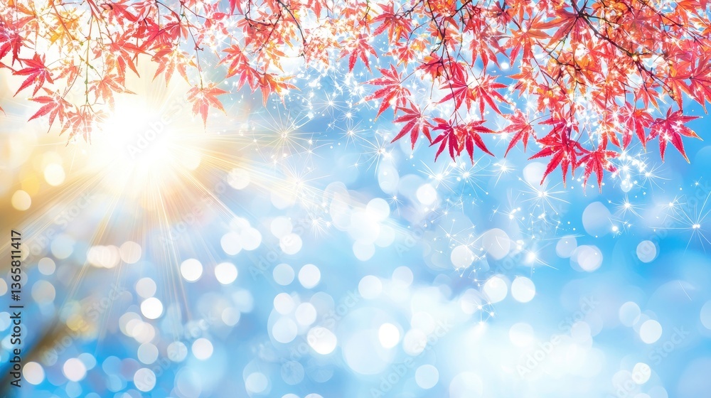 Autumn leaves glowing sun bokeh background Autumn leaves glowing sun bokeh background