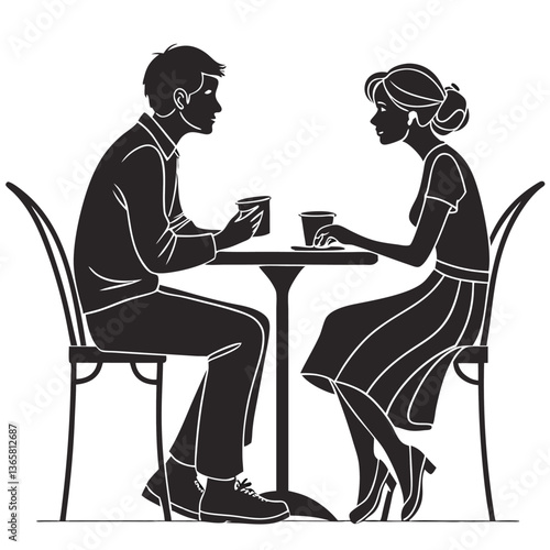 Panorama of silhouettes of people eating food and drinkers in a cafe or restaurant vector illustration