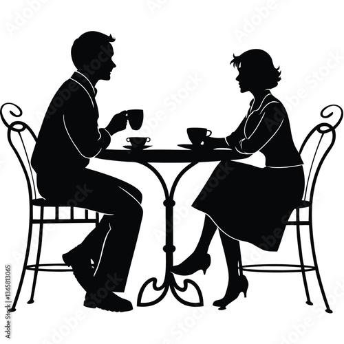 Panorama of silhouettes of people eating food and drinkers in a cafe or restaurant vector illustration