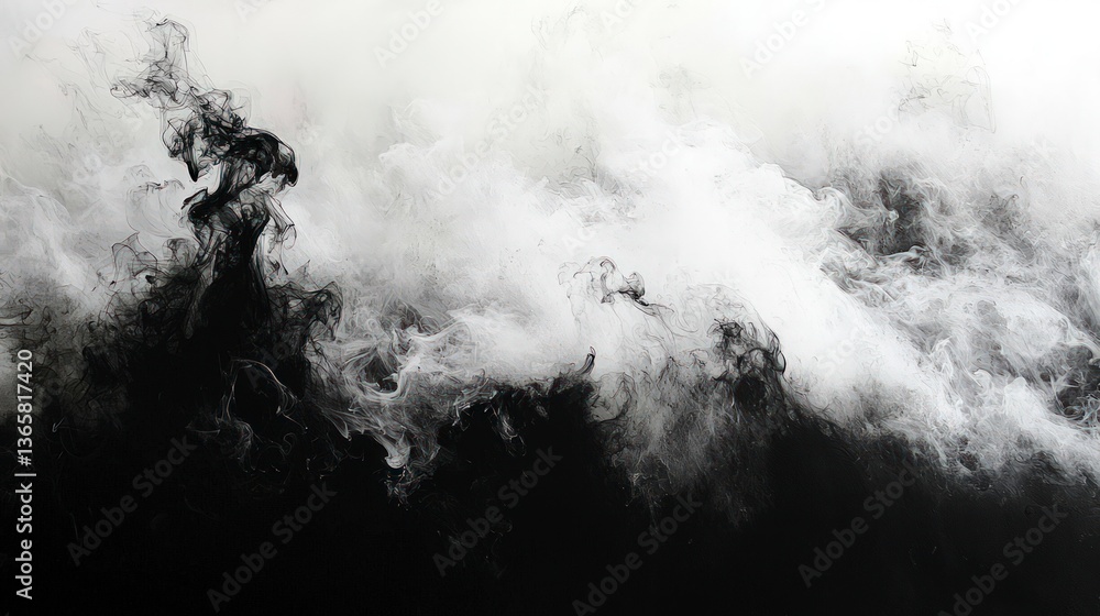 Fototapeta premium Abstract Black and White Ink Swirl Dramatic Smoke High Resolution Texture