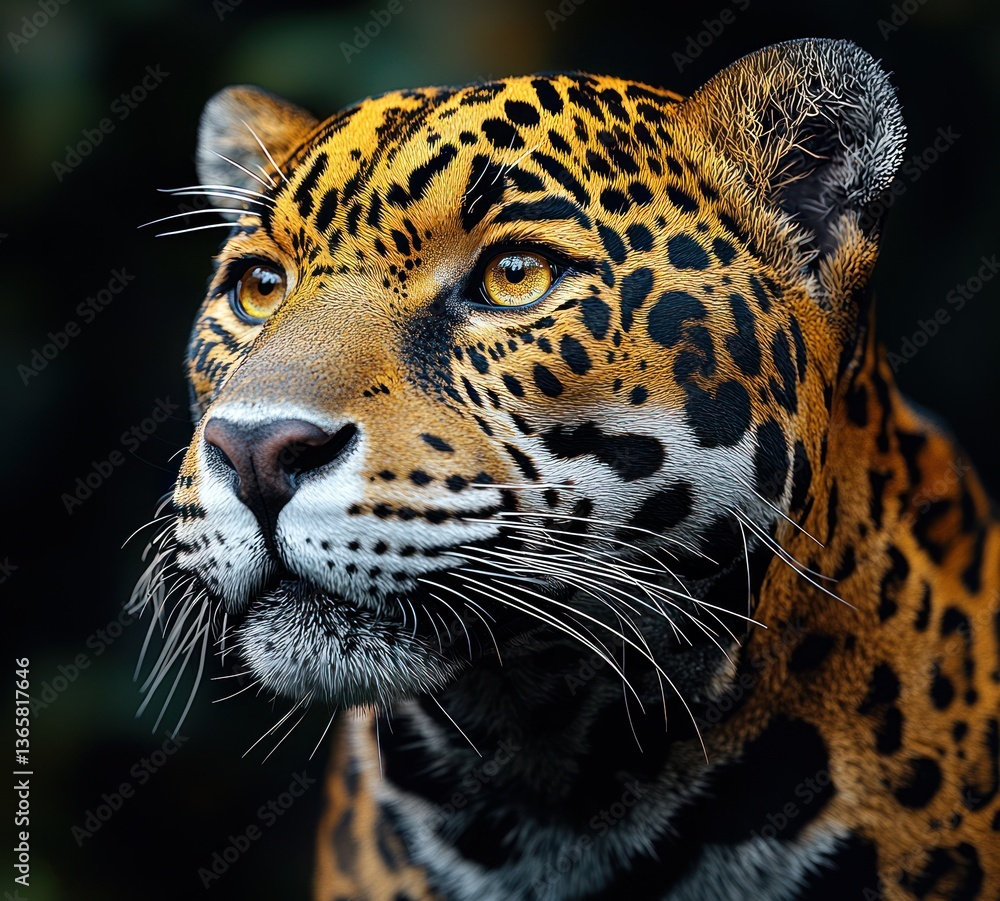 Obraz premium Majestic Jaguar Portrait with Striking Yellow Eyes and Bold Spots