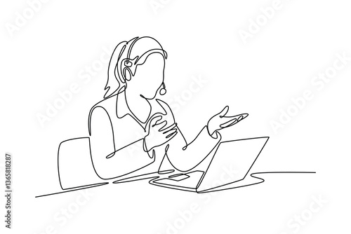 Customer Service Representative, Modern Service, Call Center. Technology in service concept. Single line draw design. Vector graphic illustration