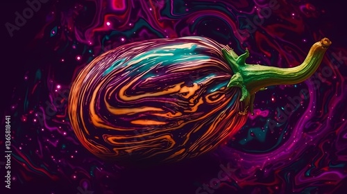Vibrant, cosmic eggplant with swirling colors.