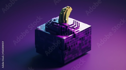 3D render of a stylized cube with a gold detail.