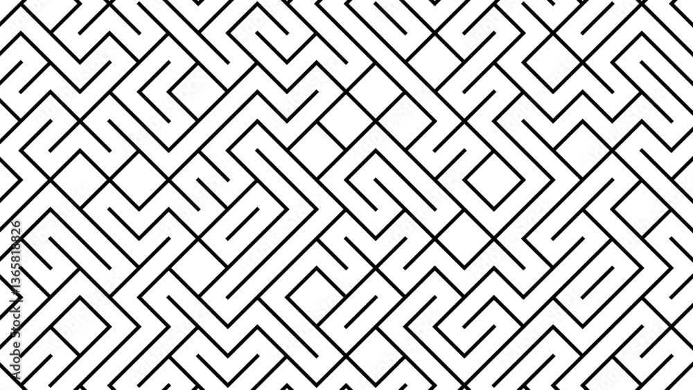 black and white geometric maze pattern with interlocking lines, creating a seamless and abstract design suitable for backgrounds, textiles, and modern digital art. black and white geometric maze pattern with interlocking lines, creating a seamless and abstract design suitable for backgrounds, textiles, and modern digital art.