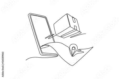 Online delivery phone. Technology in business concept. Single line draw design. Vector graphic illustration