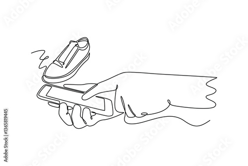 smart retail use augmented mixed virtual reality technology to help shopping in virtual world. Technology in business concept. Single line draw design. Vector graphic illustration