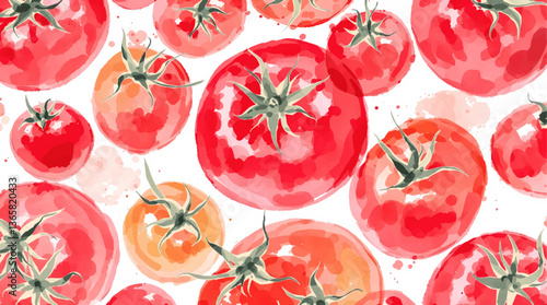 Watercolor pattern tomatoes on white background	