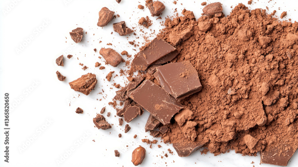 Fototapeta premium Rich chocolate bark with cocoa powder perfect for desserts and treats