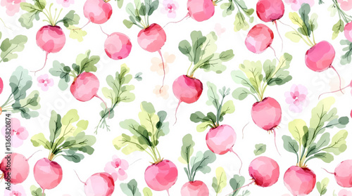 Seamless pattern with watercolor red beet drawing abstract illustration on white background