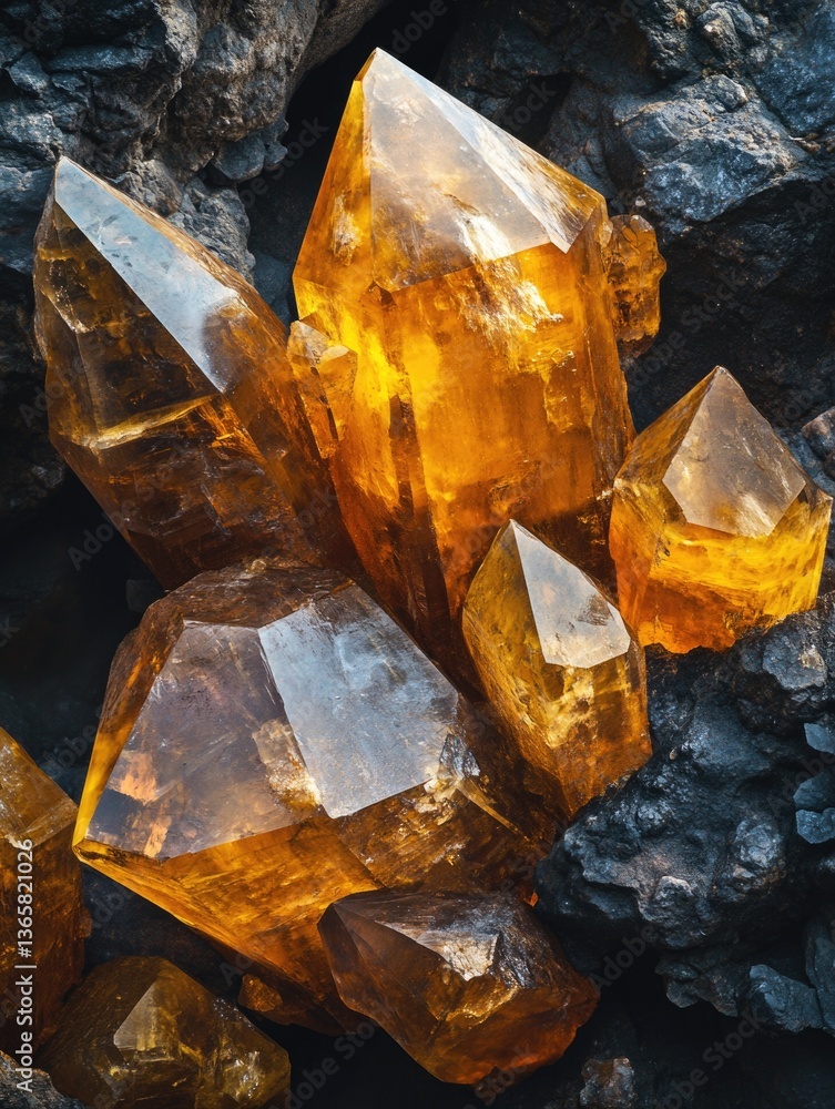 Yellow Crystals on Rocks Yellow Crystals on Rocks