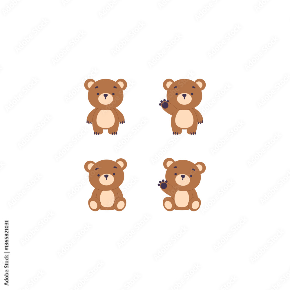 Cute teddy bear flat design collection, vector illustration Cute teddy bear flat design collection, vector illustration