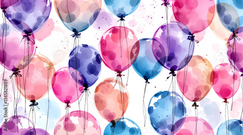 Watercolor balloons on a white background. Seamless pattern