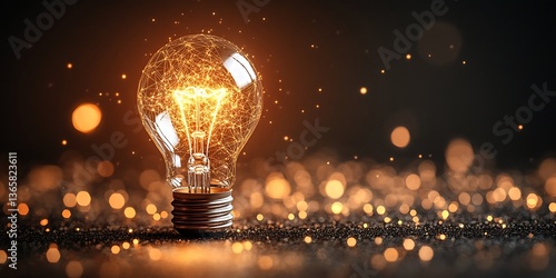 Glowing Lightbulb with Sparkles, and Idea.