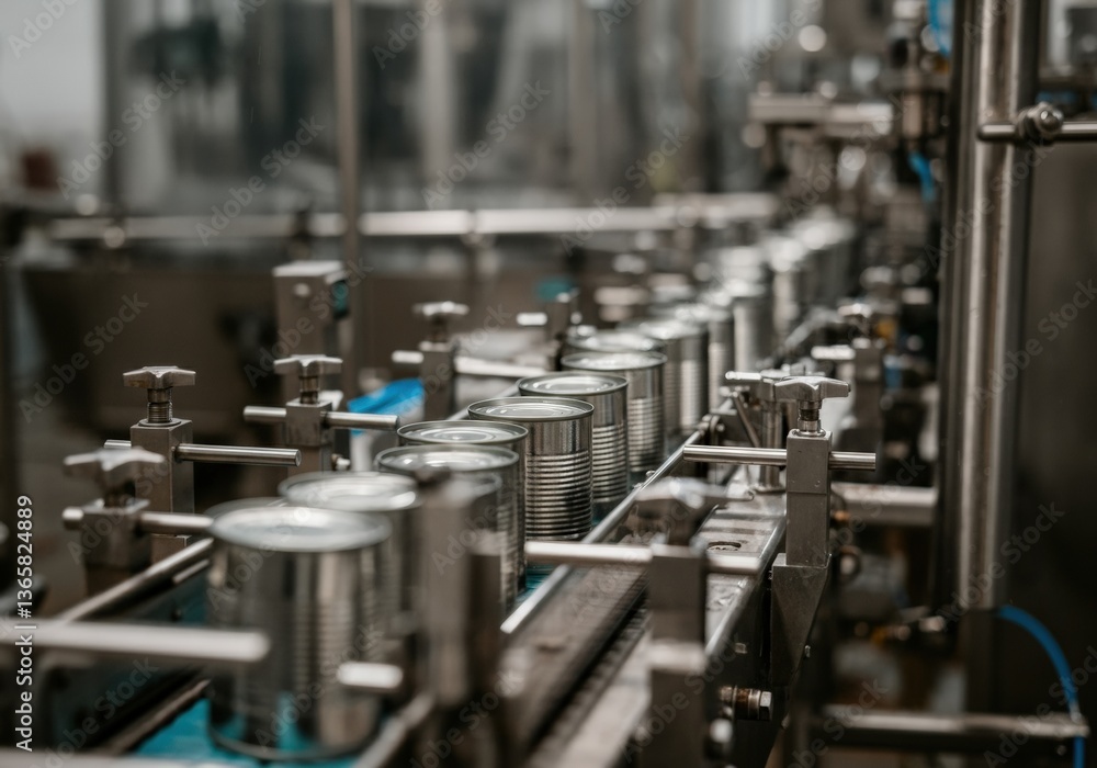 Cans on a production line in a food processing facility Cans on a production line in a food processing facility