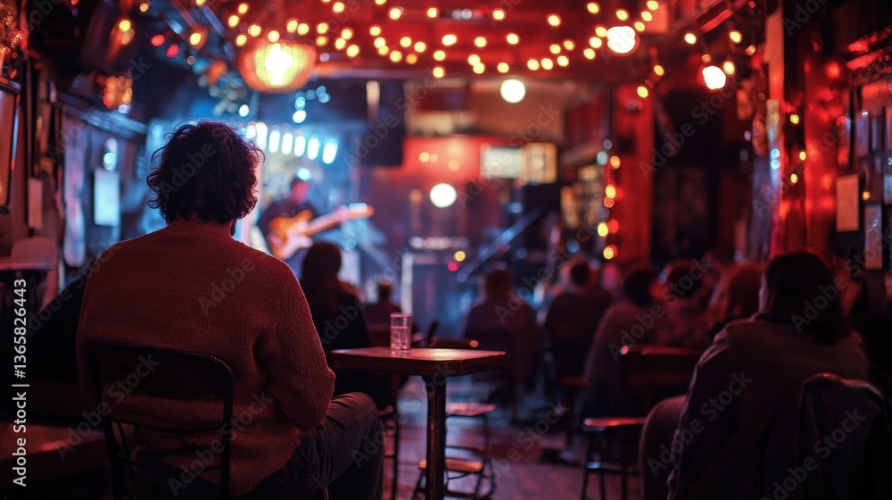 Fototapeta premium People watching live music at an intimate venue indoors