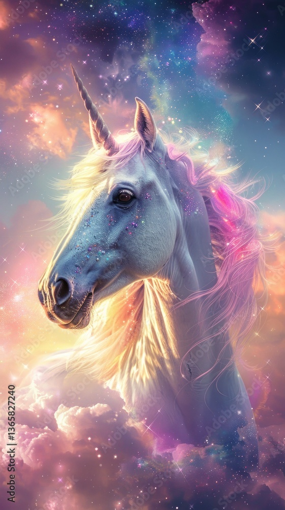 Magical unicorn portrait in a galaxy of clouds Magical unicorn portrait in a galaxy of clouds