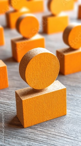 Geometric orange blocks display pattern design on gray wood. Use children's toy, education