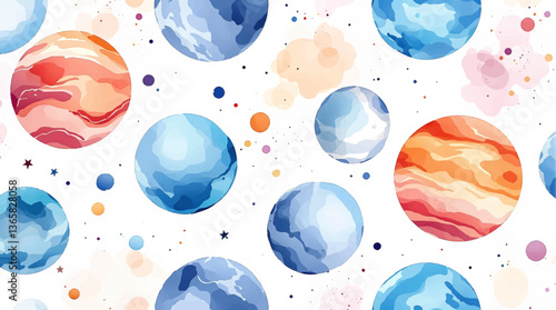Watercolor planet on white background	