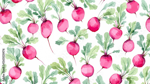 Watercolor radish on white background