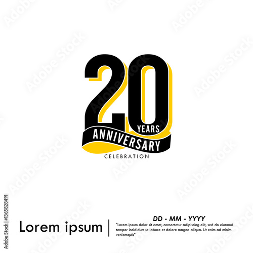 20th years anniversary celebration emblem. modern anniversary logo isolated with infinity circle ribbon on white background. vector illustration template design for web, flyers, poster, greeting card