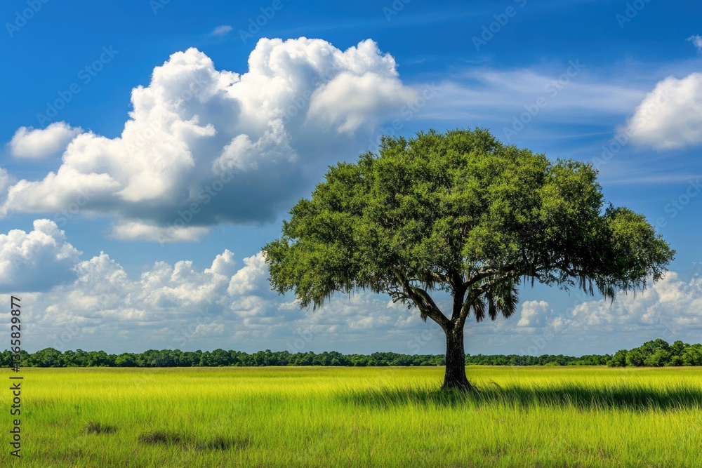 Obraz premium South Carolina Palmetto Tree in Horizontal Orientation with Copy Space Under Blue Skies