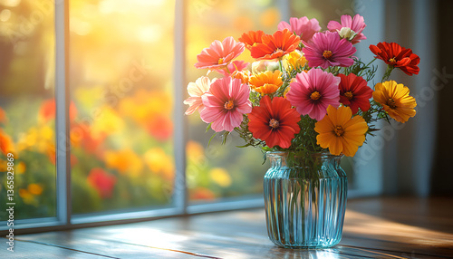 Wallpaper Mural Colorful Flower Bouquet In A Vase By Window Torontodigital.ca