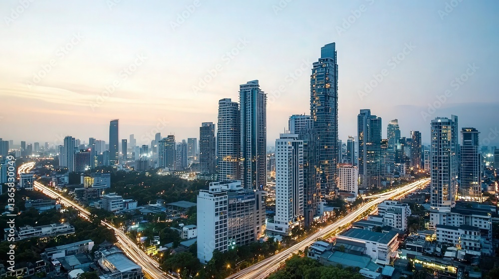 Obraz premium Modern City Skyline at Dusk.