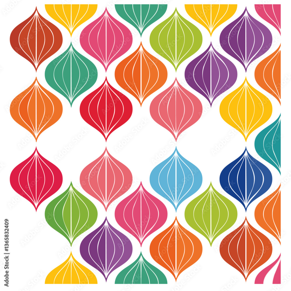 colorful Ornate Geometric Petals Grid, Abstract Vector Seamless design
