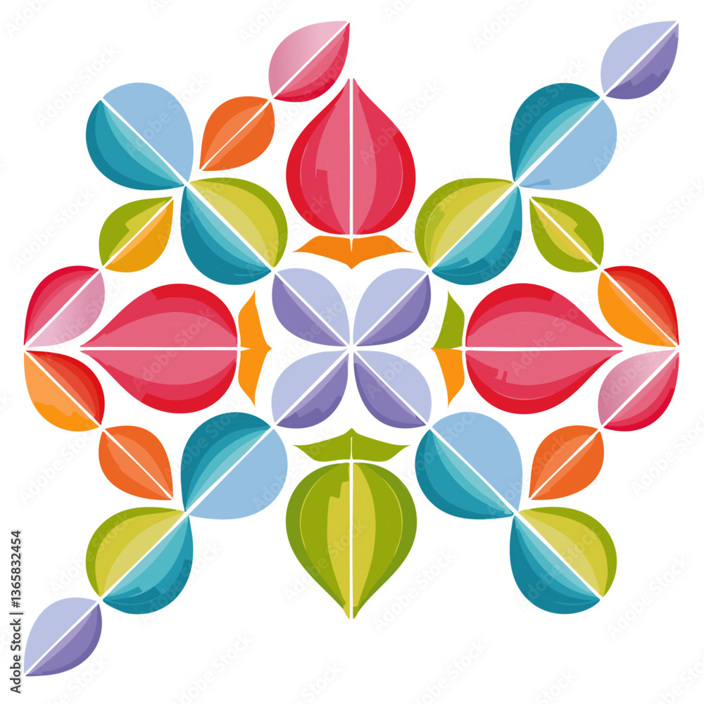 colorful Ornate Geometric Petals Grid, Abstract Vector Seamless design