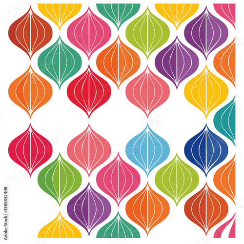 colorful Ornate Geometric Petals Grid, Abstract Vector Seamless design