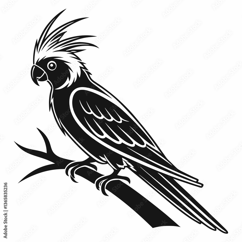 Naklejka premium cockatiel black silhouette icon vector