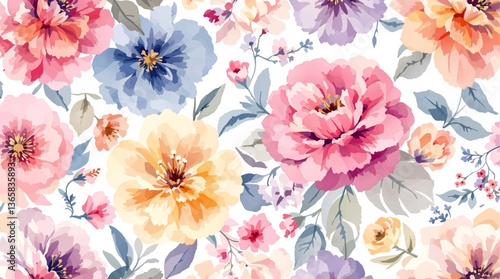 Watercolor flower background for invitation card. Floral painted seamless pattern