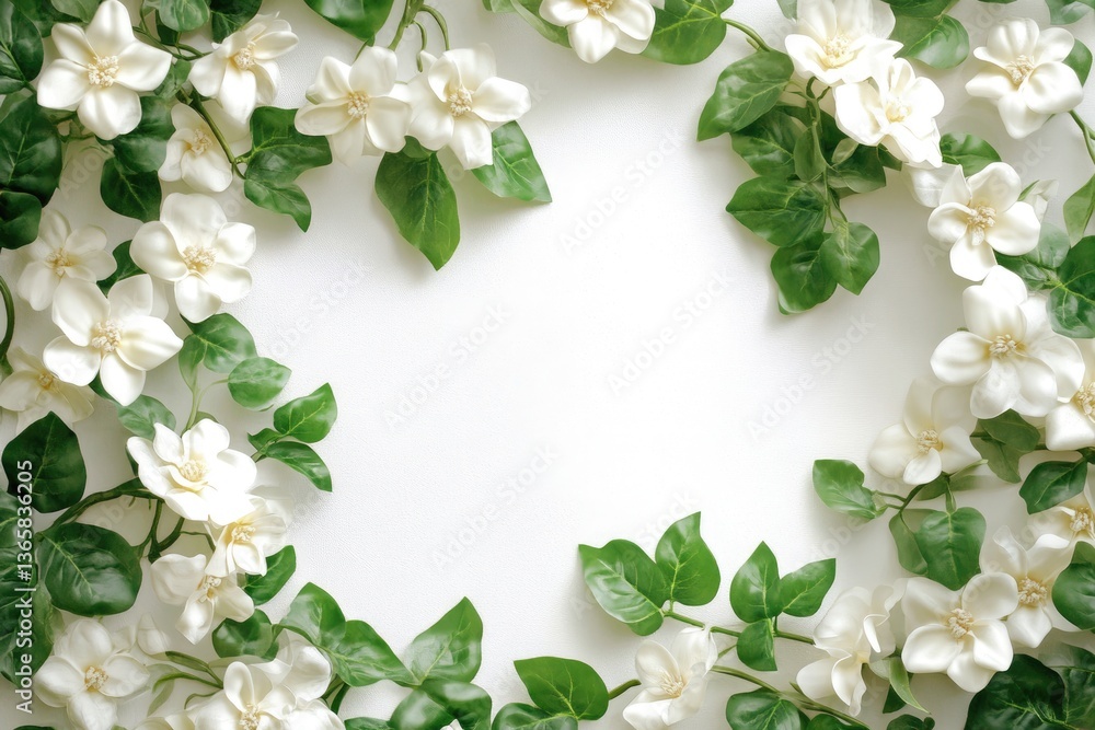 Fototapeta premium Stephanotis Vine. White Flower on Green Leaf Plant Background