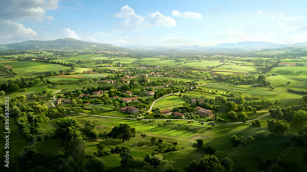 Obraz premium Scenic View Of A Lush Green Rural Village