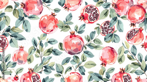 Watercolor pattern grenades white background 