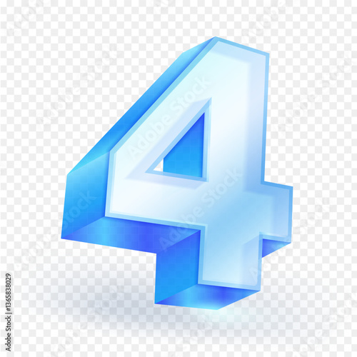 Number four (4) made of transparent glass. 3D vector illustration for advertising purposes, isolated on white background.