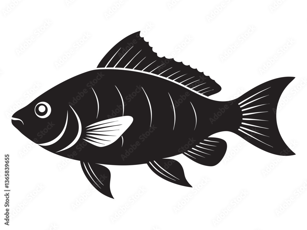 Tilapia fish icon silhouette vector illustration with black color design illustration on a white background. Tilapia fish icon silhouette vector illustration with black color design illustration on a white background.