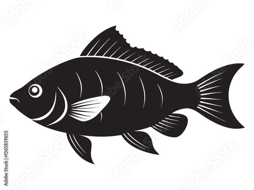 Tilapia fish icon silhouette vector illustration with black color design illustration on a white background.