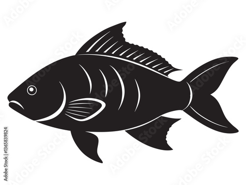 Tilapia fish icon silhouette vector illustration with black color design illustration on a white background.