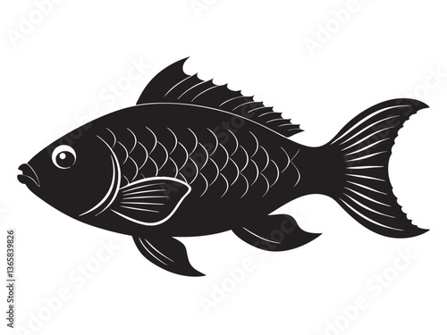 Tilapia fish icon silhouette vector illustration with black color design illustration on a white background.