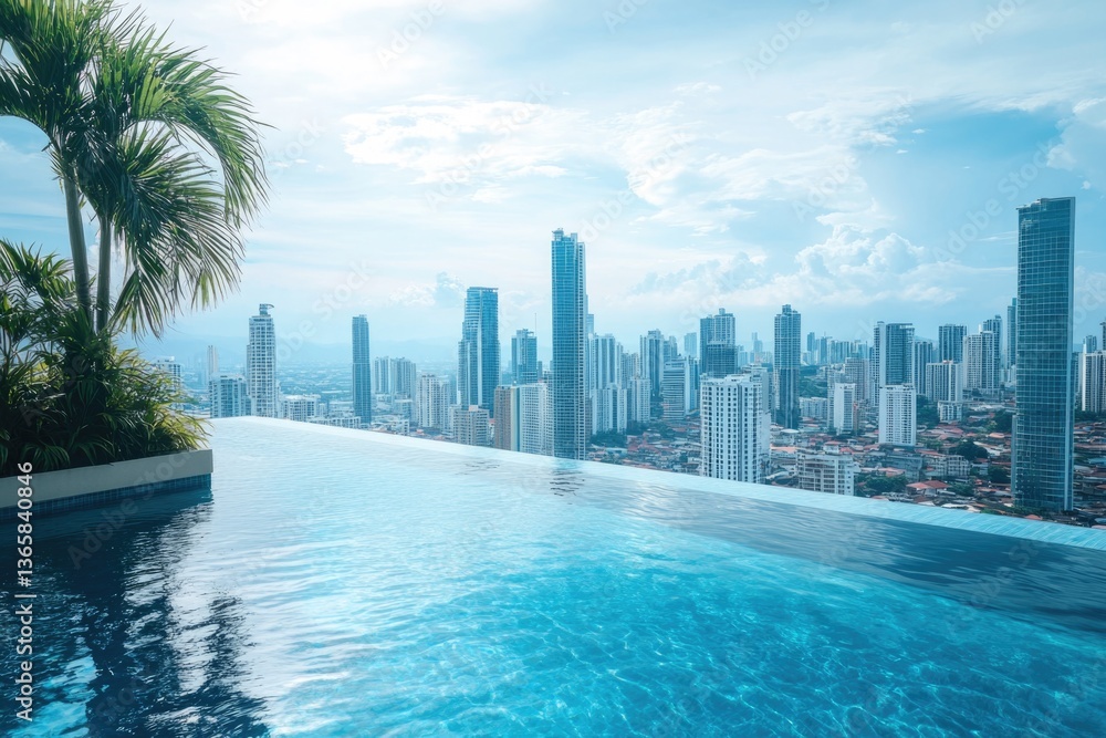Obraz premium City Skyline from Swimming Pool