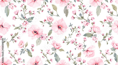 Watercolor flower background for invitation card. Floral painted seamless pattern