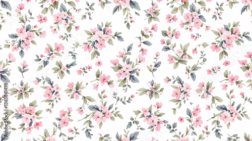 Watercolor Blue flower background for invitation card. Floral painted seamless pattern