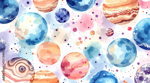 Watercolor planet on white background	