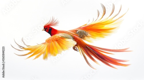 Wallpaper Mural Red-orange bird in flight against white background.  Possible use  Nature, wildlife, design, digital art Torontodigital.ca