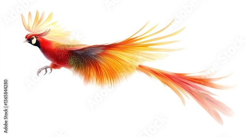 Wallpaper Mural Colorful Pheasant in Flight Against White Background Torontodigital.ca