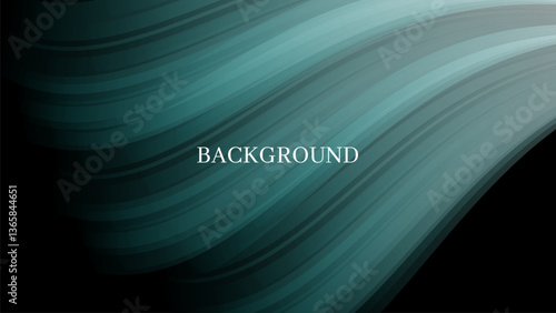 Black abstract background with teal and white pattern, dynamic waves, wind blow